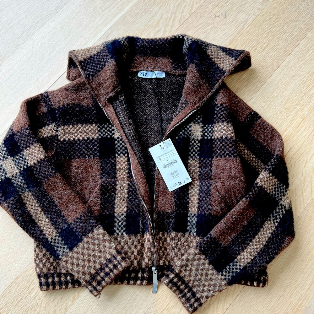 Zara plaid sweater cardigan